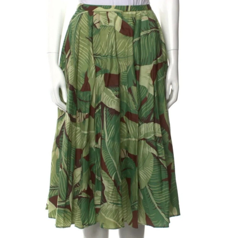 Women's Skirts Designer Michael Kors Collection Grenn Printed Pleated Skirt 8.R